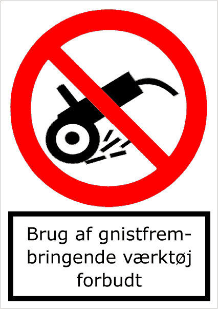Brug af gnistfrembringende værktøj forbudt